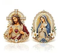 Spilla con il Santo Cuore di Gesù, Spilla Cattolica Dorata con Santo Cuore e Vergine Maria, Gioielli Religiosi di ispirazione per Uomo e Donna, 2PCS, ABS