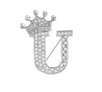 Spilla con iniziale - Spilla da bavero con 26 lettere dalla A alla Z, placcata in oro, con strass di cristallo, per donna, regalo personalizzato con nome per lei (U)