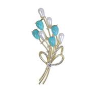 Spilla con perle turchesi, bouquet di fiori, accessorio per abiti, feste, matrimoni, uso quotidiano