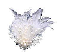 Spilla con piume, accessori for abiti da coppia, spilla con piume di perle, spilla for temperamento, copricapo, corpetto(White)