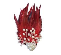 Spilla con piume, accessori for abiti da coppia, spilla con piume di perle, spilla for temperamento, copricapo, corpetto(Red)