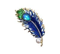 Spilla con piume di pavone luccicante, multi tono, con strass, accessorio per abbigliamento per donne e uomini, spilla vintage, One Size, come descritto