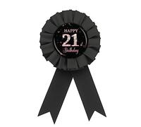 Spilla con scritta "Happy 21st Birthday", con bottone in oro rosa e nero e rosa, con diamanti per il 21° compleanno, decorazione per feste di compleanno di ventuno anni