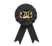 Spilla con scritta "Happy 70th Birthday", colore nero e oro per uomini e donne, spilla per badge per 70° compleanno, decorazione per feste di compleanno di settant'anni