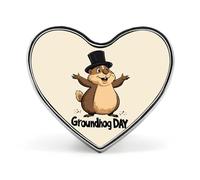 Spilla con scritta "Happy Groundhog Day" per donne e uomini, con grazioso distintivo a forma di cuore, per feste e matrimoni.