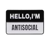 Spilla con scritta "Hello I'm Antisocial", Misura unica, Metallo