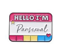 Spilla con scritta "Hello I'm Pansexual", Misura unica, Metallo