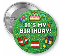 Spilla con scritta "It's My Birthday", 5,6 cm, a tema pixel, per compleanno, divertente regalo per feste