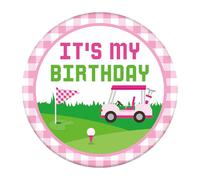 Spilla con scritta "It's My Birthday", 5,8 cm, rosa a tema golf cart, spilla a bottone per donne, uomini, adulti, decorazione per feste e regalo