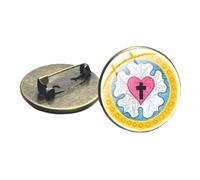 Spilla con scritta "Proud to be luterana" in vetro, motivo: croce cristiana Lutero Rosa, spilla a forma di cuore rosso, Metallo