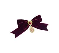 Spilla con strass a forma di cuore e fiocco, in velluto francese, accessori per abbigliamento per feste e fotografie a tema, velluto, gioielli, One Size, come descritto
