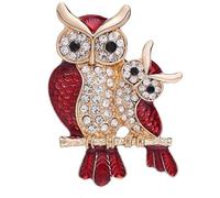 Spilla con strass a forma di gufo, vintage, elegante, carina con doppio gufo, spilla da bavero seduta su un ramo di cristallo, accessorio per donne e uomini, regalo, Metallo