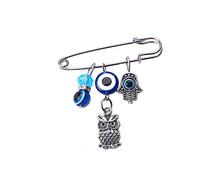 Spilla creativa a forma di mano alla moda oro e argento blu occhio di diavolo cristallo spilla di sicurezza (gufo)