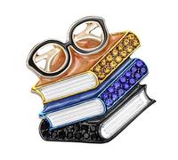 Spilla creativa con libro e occhiali che simboleggia la saggezza per ritorno a scuola Accessorio unisex Design leggero con spilla scolastica in