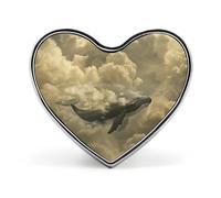 Spilla da bavero a forma di balena tra le nuvole, spilla a forma di cuore in metallo da 1 pollice, leggera, con bordi lisci, versatile, spilla con distintivo d'amore per camicie, giacche, borse, re