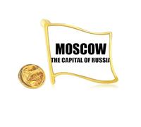 Spilla da bavero a forma di bandiera in metallo dorato con Mosca la capitale della Russia