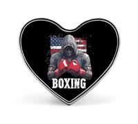 Spilla da bavero a forma di cuore con bandiera americana e motivo boxe, accessorio per abbigliamento e gioielli per uomo e donna