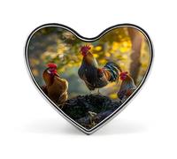 Spilla da bavero a forma di cuore con gallina e pollo, animale da fattoria.