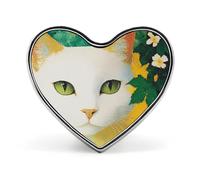Spilla da bavero a forma di cuore con gatto bianco dagli occhi verdi, in metallo, per uomo e donna, accessorio per cravatta.