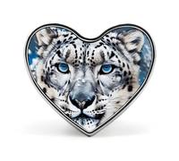 Spilla da bavero a forma di cuore con leopardo delle nevi dagli occhi azzurri, adatta per abiti da festa, gioielli, accessori