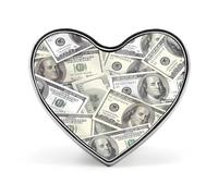 Spilla da bavero a forma di cuore da cento dollari, spilla divertente, spilla, bottone, distintivo, cappello, abbigliamento, accessori per uomo e donna