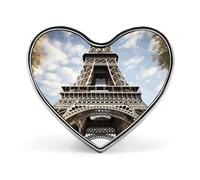 Spilla da bavero a forma di cuore in metallo con la Torre Eiffel, monumento francese di Parigi, spilla da bavero minimalista e carina a forma di cuore, spilla smaltata alla moda e divertente per giac