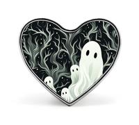 Spilla da bavero a forma di fantasma con motivo bianco, spilla a forma di cuore in metallo da 1 pollice, leggera, con bordi lisci, spilla versatile con distintivo d'amore per camicie, giacche, bors