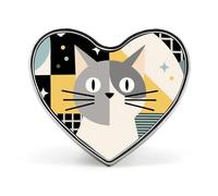 Spilla da bavero a forma di gatto grigio con geometria, spilla smaltata a forma di cuore, spilla per uomo/donna, fermacravatt