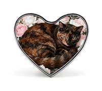 Spilla da bavero a forma di gatto tartarugato tra le rose, graziosa spilla smaltata a forma di cuore per uomo/donna, fermacra