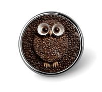 Spilla da bavero a forma di gufo, con chicco di caffè, squisita spilla alla moda, spilla personalizzata con bottone novità unica e carina, spilla rotonda in metallo per zaino, borse, giacca
