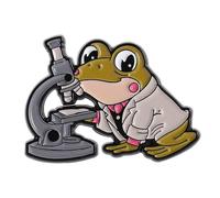 Spilla da bavero a forma di rane con animali in stile cartone animato, con microscopio e provetta, accessorio a tema scientifico, per appassionati, One Size, come descritto