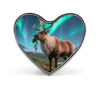 Spilla da bavero a forma di renna con aurora boreale, graziosa spilla smaltata a forma di cuore per uomo/donna, fermacravatta