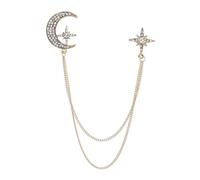 Spilla da bavero a forma di stella con luna di cristallo per donne e uomini, unisex, con strass, pianeta celeste, nappa, corpetto, elegante, lucido, a strati, cappotto, distintivo, collare, maglione