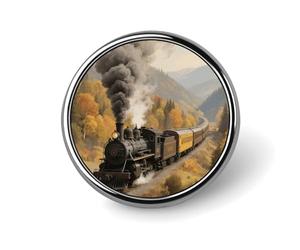 Spilla da bavero a forma di treno a vapore nella valle, spilla rotonda alla moda, spilla con bottoni carini, spille con bottoni in lega per cappelli, camicie, vestiti e borse
