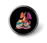 Spilla da bavero carina a forma di drago dei bibliotecari, spilla in metallo rotonda, per giacca, cappello, borsa, accessori, gioielli