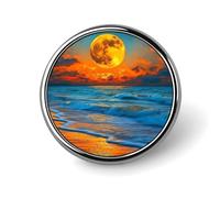 Spilla da bavero carina con luna piena e alba sull'oceano, spilla rotonda in metallo, accessori per giacche, cappelli, borse, gioielli