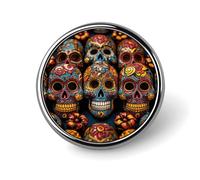 Spilla da bavero colorata con teschi di zucchero, spille rotonde in metallo, spilla alla moda per camicie, giacche, cappelli, circolari, in alluminio, senza pietre preziose, circolari, in alluminio