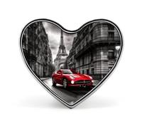 Spilla da bavero con auto rossa della città e ca montuosa delle Montagne Rocciose - Spille a forma di cuore per accessori da uomo e da donna, spille da bavero in smalto leggero da 1" per zaini, cappel