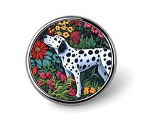 Spilla da bavero con cane dalmata che gioca in giardino, spilla in metallo rotonda, accessorio per giacca, cappello, borsa, gioielli
