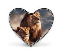 Spilla da bavero con due leoni, animali selvatici, cervi, a forma di cuore, per accessori da uomo e da donna, spille da bavero in smalto leggero da 1 pollice, bottoni per zaini, cappelli, borse, cordi