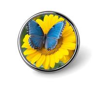 Spilla da bavero con farfalla blu girasole, spille squisite, bottoni personalizzati, distintivo unico, spilla con bottone in metallo, distintivo rotondo, spille rotonde alla moda per borse e vestit