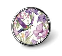 Spilla da bavero con fiori di iris e colibrì, spille con bottoni rotondi, camicie, vestiti, borse, decoraz