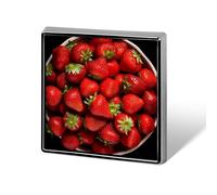 Spilla da bavero con fragole in una ciotola, foglie verdi e oro, per uomo e donna, quadrata, alla moda, con graziosi distintivi smaltati, spilla in lega di alluminio per cappelli, camicie, borse, giac