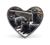 Spilla da bavero con gatti neri sdraiati sul pianoforte, spille alla moda squisite spille personalizzate con bottoni a forma di cuore, spille in metallo per zaino, cappello, borsa, giacca