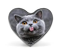 Spilla da bavero con gatto blu dalla lingua di fuori, alla moda squisite, bottoni personalizzati, distintivi, uniche e originali, a forma di cuore carine, in metallo per