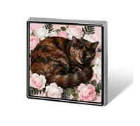 Spilla da bavero con gatto tartarugato tra le rose, spilla alla moda, spilla a bottone carina, bottone quadrato per cappello,