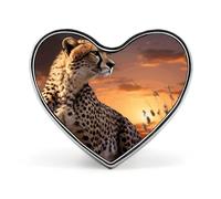 Spilla da bavero con ghepardo che guarda la savana al tramonto, spilla a bottone personalizzata, spilla a cuore personalizzat