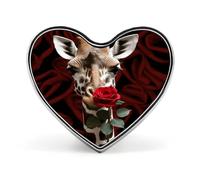 Spilla da bavero con giraffa che bacia un fiore e un cuore d'amore, carina, divertente, con bottone in metallo a forma di cuore, spilla per camicia per uomo e donna, artigianato personalizzato e regal