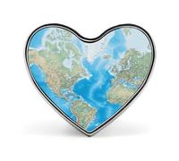 Spilla da bavero con mappa del mondo, spilla a forma di cuore in metallo da 1 pollice, leggera, con bordi lisci, spilla versatile con distintivo d'amore per camicie, giacche, borse, regali per amic