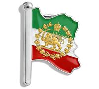 Spilla Da Bavero Con Mappa Dell iran In Acciaio Inox A Forma Di Leone E Sole Stile Vintage Iraniano Persiano (Argento 1)